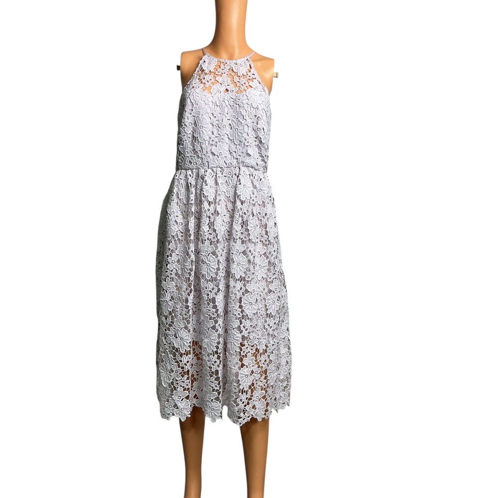 Donna Morgan Floral Lace Midi Dress Halter‎ Neck Sleeveless Party Cocktail SZ 6